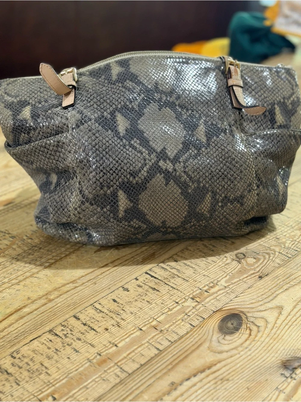 Michael Kors Taupe and Gray Snake-Print Shoulder Tote